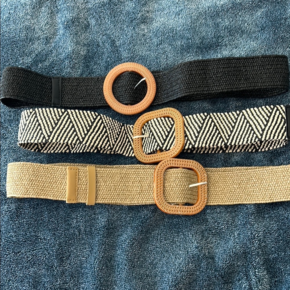 COPY - Black and Tan Elastic Belts with Metallic Buckles 3 belts included